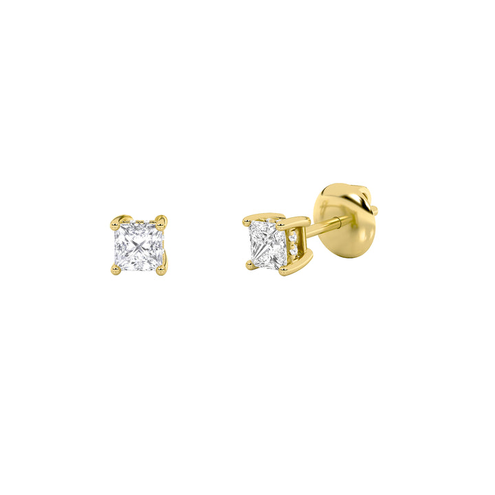 1.25Cttw Princess Shaped Lab Grown Diamond (F/VS)Hidden Halo Stud Earrings in 14K Gold