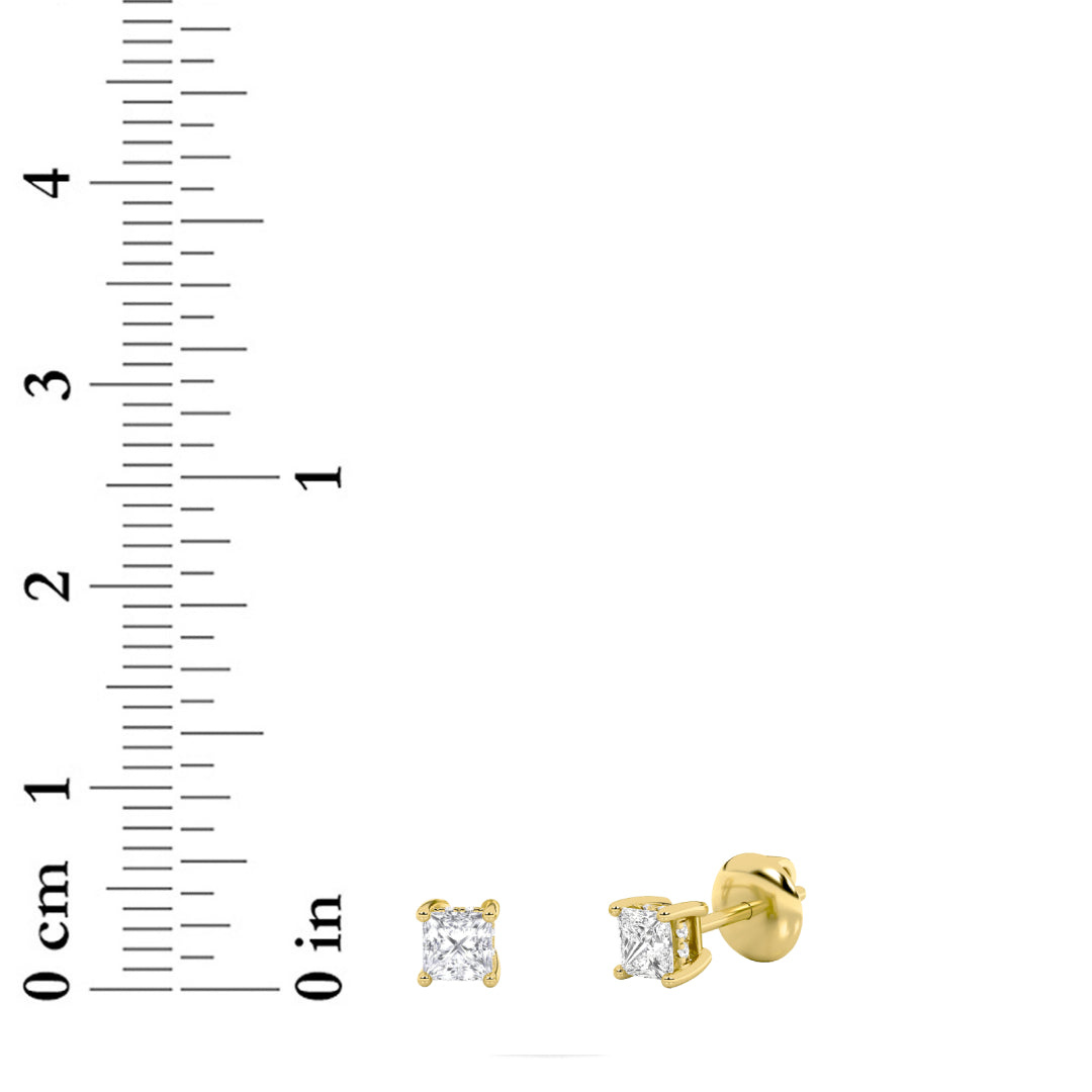 1.25Cttw Princess Shaped Lab Grown Diamond (F/VS)Hidden Halo Stud Earrings in 14K Gold