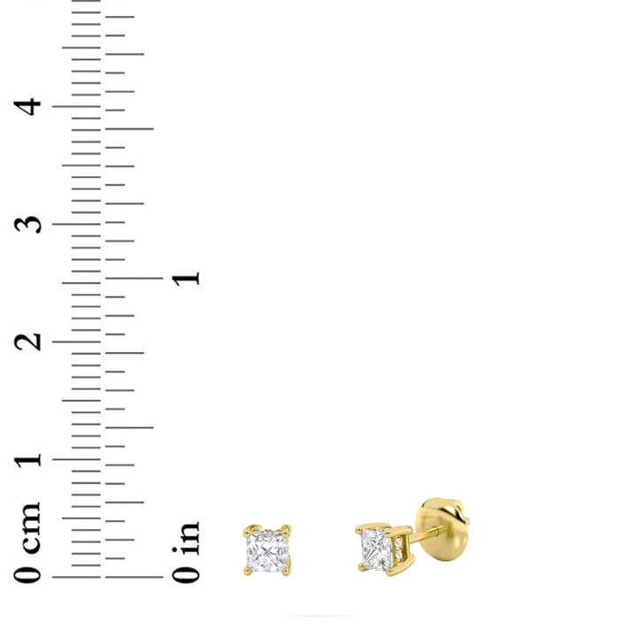 1.25Cttw Princess Shaped Lab Grown Diamond (F/VS)Hidden Halo Stud Earrings in 14K Gold