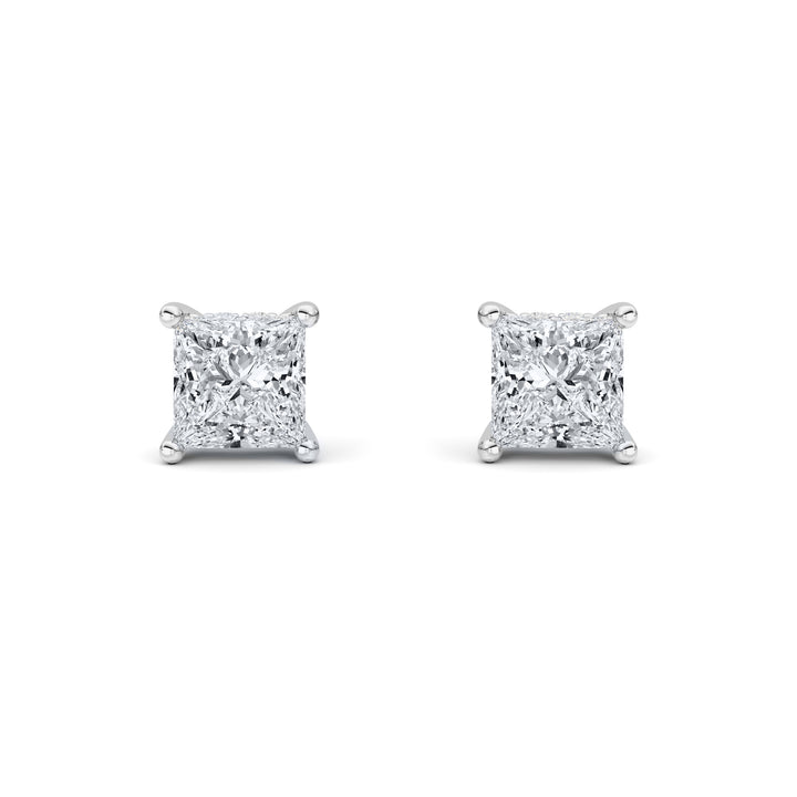 2Cttw Princess Shaped Lab Grown Diamond (F/VS) Hidden Halo Stud Earrings in 14K Gold