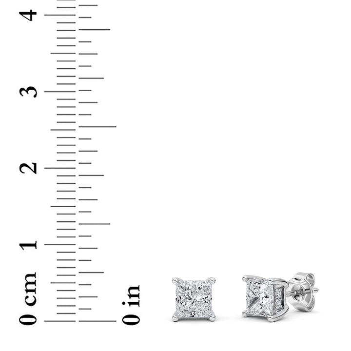 2Cttw Princess Shaped Lab Grown Diamond (F/VS) Hidden Halo Stud Earrings in 14K Gold