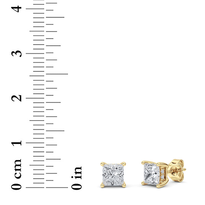 2Cttw Princess Shaped Lab Grown Diamond (F/VS) Hidden Halo Stud Earrings in 14K Gold