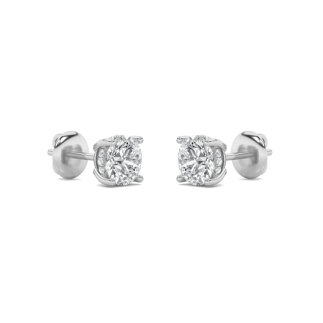 1Cttw Round Shaped Lab Grown Diamond (F/VS) Hidden Halo Stud Earrings in 14K Gold