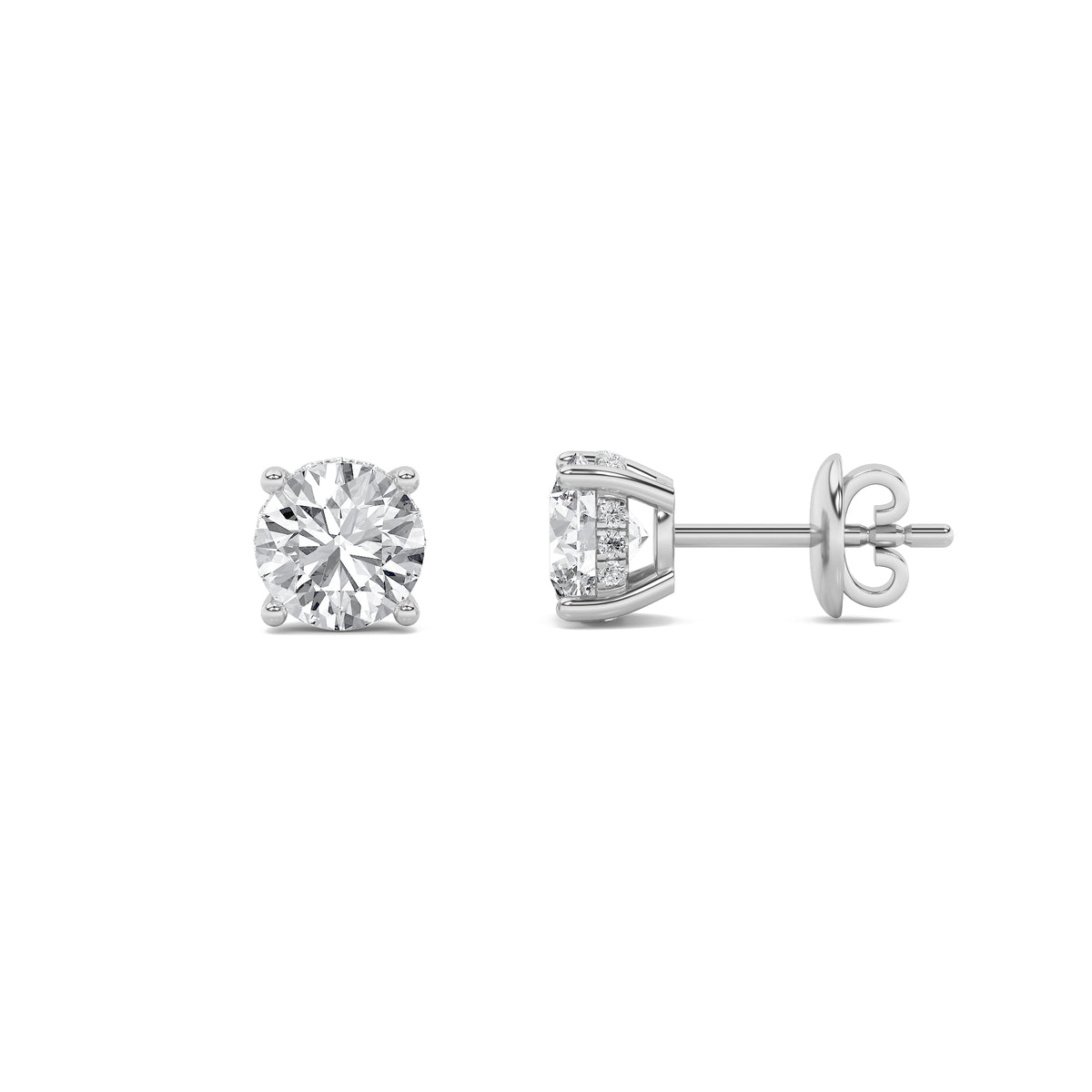 1Cttw Round Shaped Lab Grown Diamond (G/VS) Hidden Halo Stud Earrings in 14K Gold