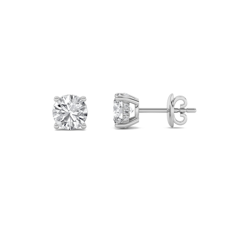 1Cttw Round Shaped Lab Grown Diamond (G/VS) Hidden Halo Stud Earrings in 14K Gold