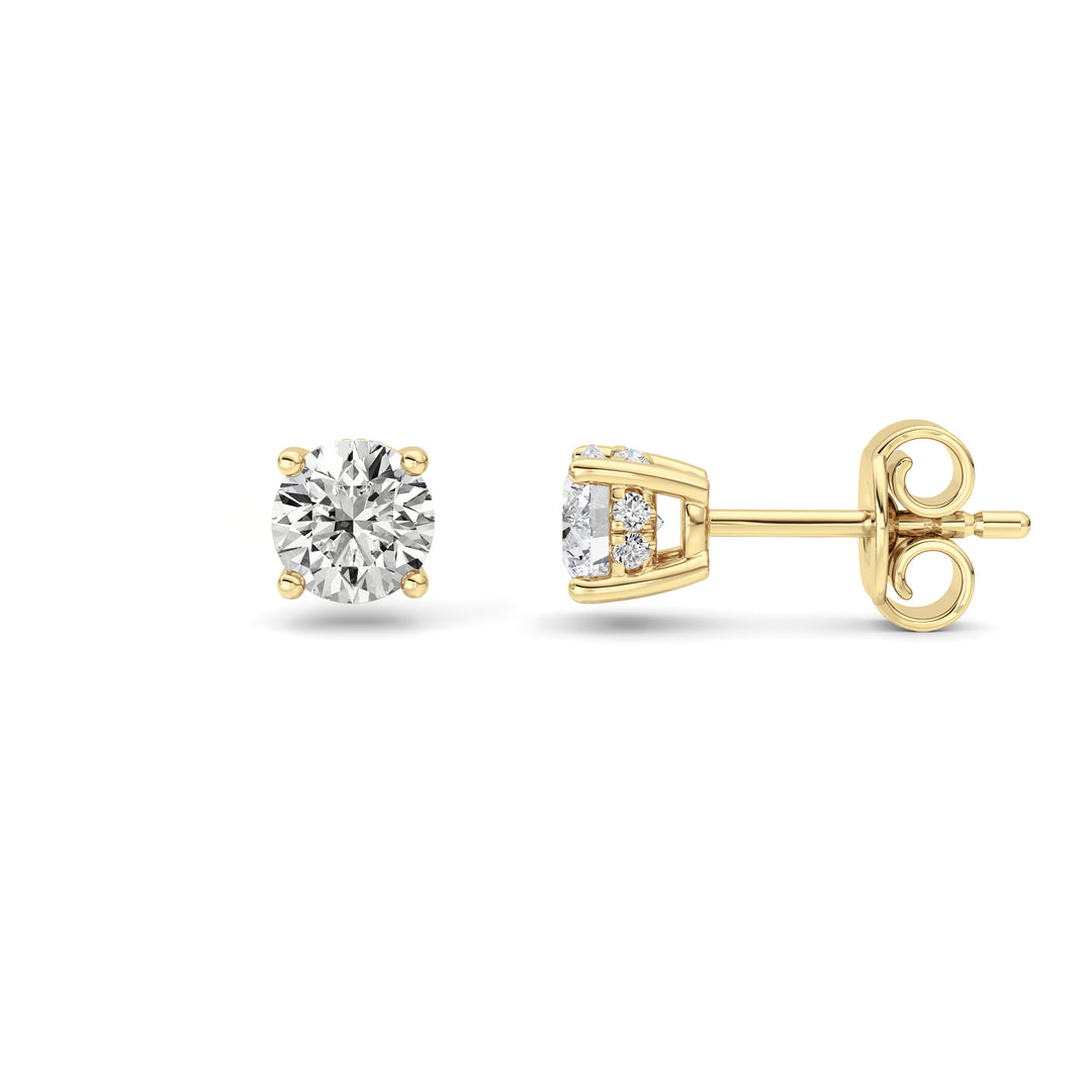 1Cttw Round Shaped Lab Grown Diamond (F/VS) Hidden Halo Stud Earrings in 14K Gold
