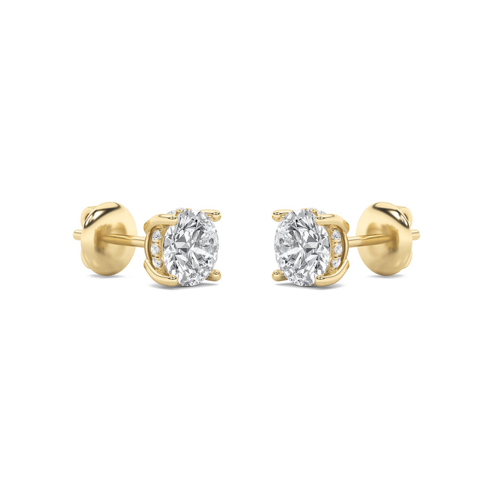 1Cttw Round Shaped Lab Grown Diamond (F/VS) Hidden Halo Stud Earrings in 14K Gold