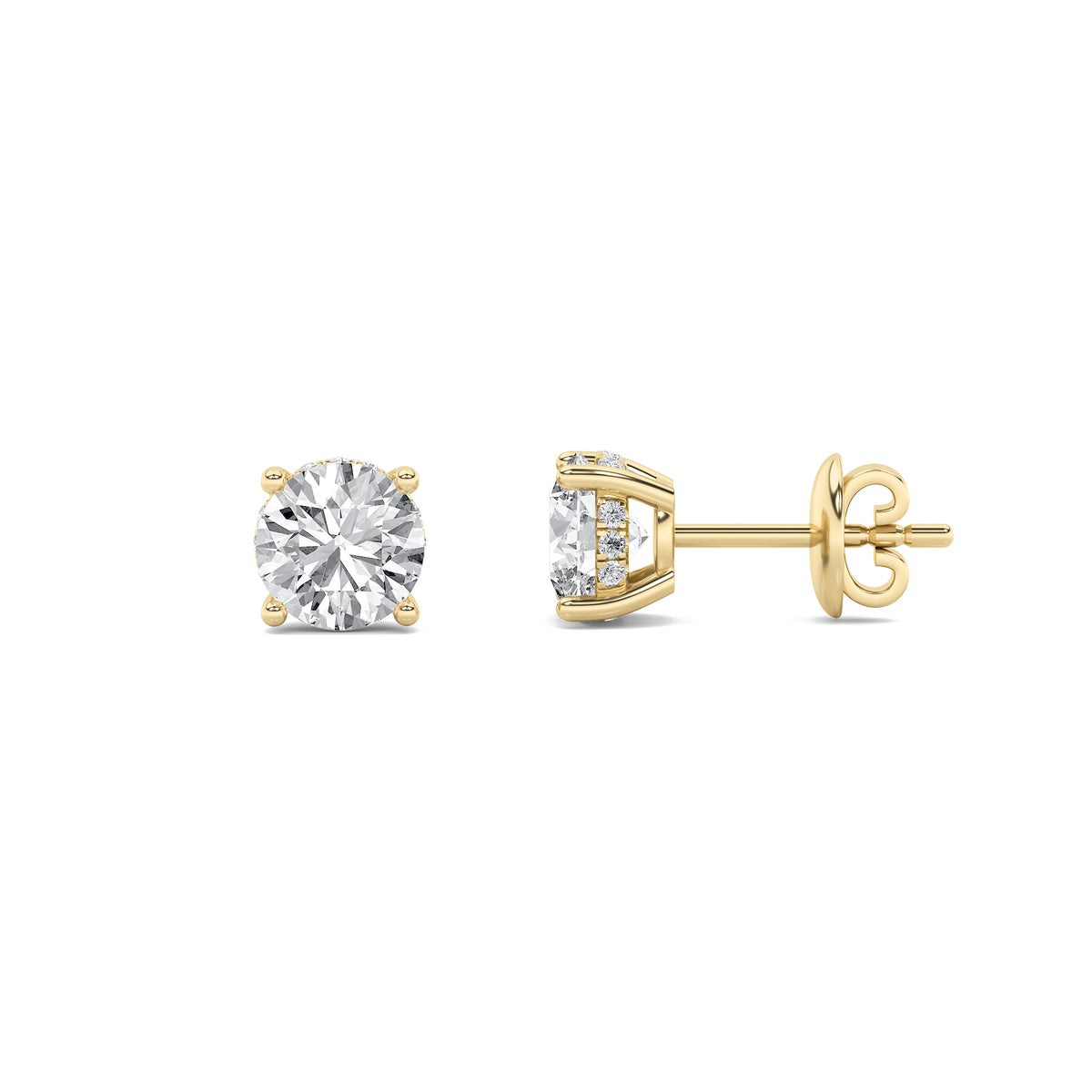 1Cttw Round Shaped Lab Grown Diamond (G/VS) Hidden Halo Stud Earrings in 14K Gold