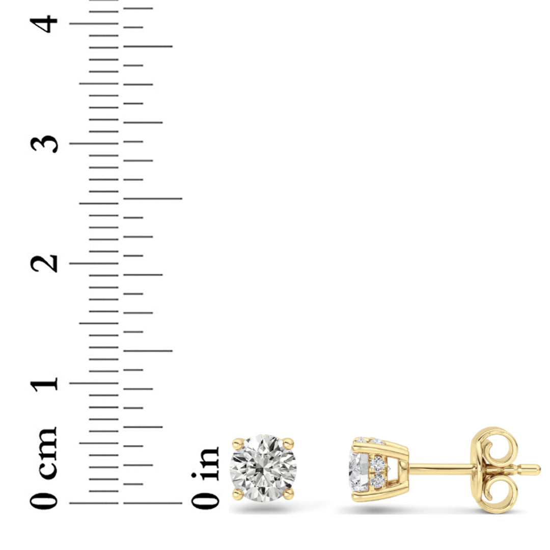 1.5Cttw Round Shaped Lab Grown Diamond (F/VS) Hidden Halo Stud Earrings in 14K Gold