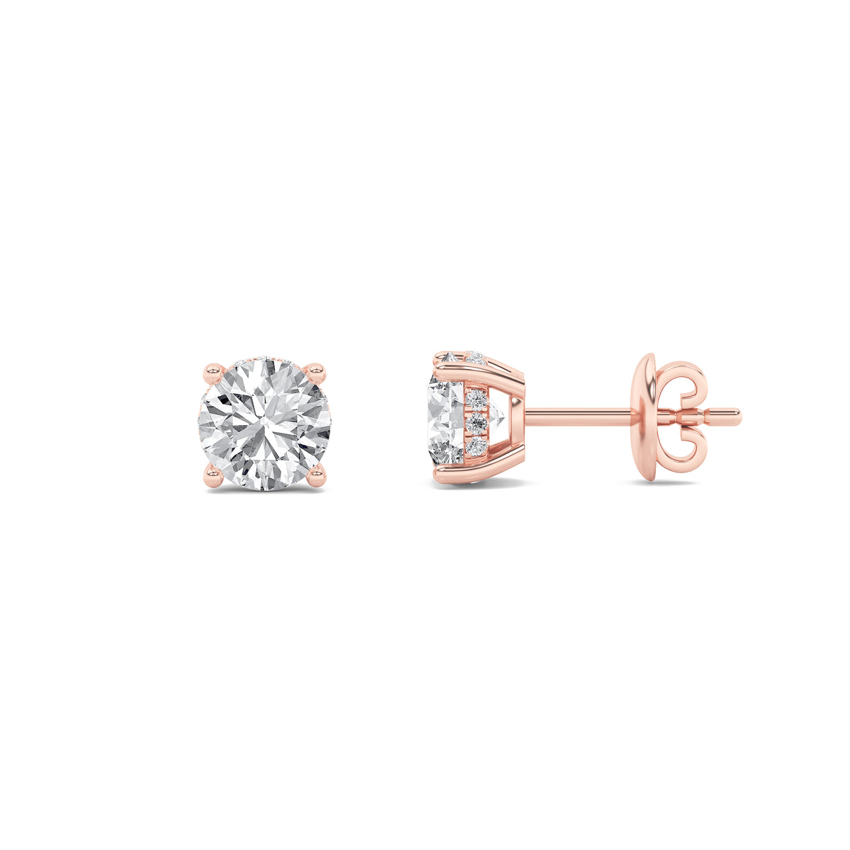 2Cttw Round Shaped Lab Grown Diamond (F/VVS) Hidden Halo Stud Earrings in 14K Gold