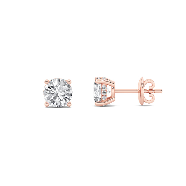 2Cttw Round Shaped Lab Grown Diamond (F/VVS) Hidden Halo Stud Earrings in 14K Gold