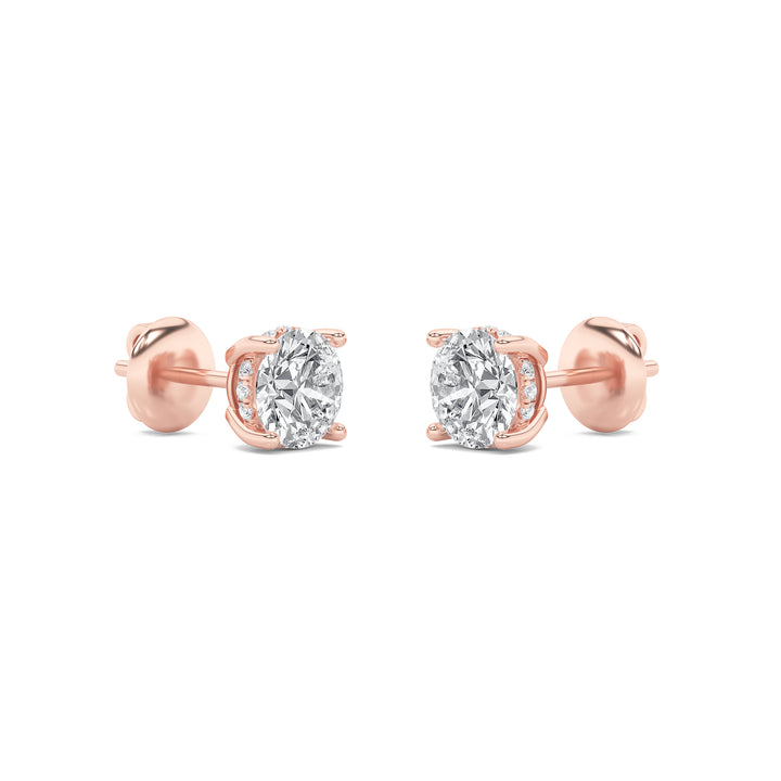 2Cttw Round Shaped Lab Grown Diamond (F/VVS) Hidden Halo Stud Earrings in 14K Gold