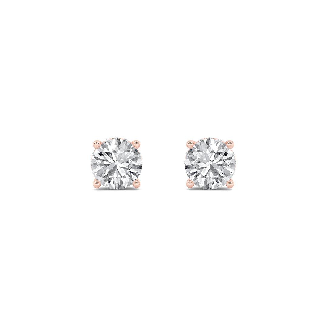 2Cttw Round Shaped Lab Grown Diamond (F/VVS) Hidden Halo Stud Earrings in 14K Gold