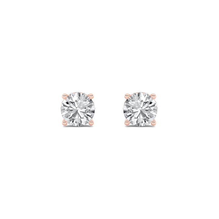2Cttw Round Shaped Lab Grown Diamond (F/VVS) Hidden Halo Stud Earrings in 14K Gold