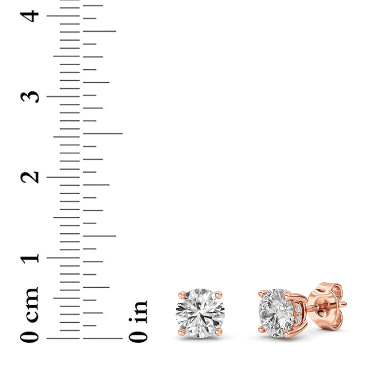 2Cttw Round Shaped Lab Grown Diamond (F/VVS) Hidden Halo Stud Earrings in 14K Gold