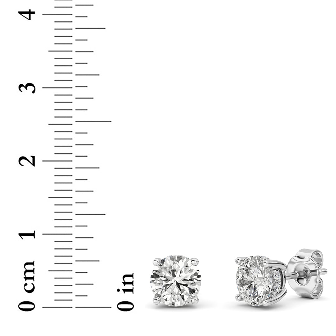 3Cttw Round Shaped Lab Grown Diamond (G/VS) Hidden Halo Stud Earrings in 14K Gold