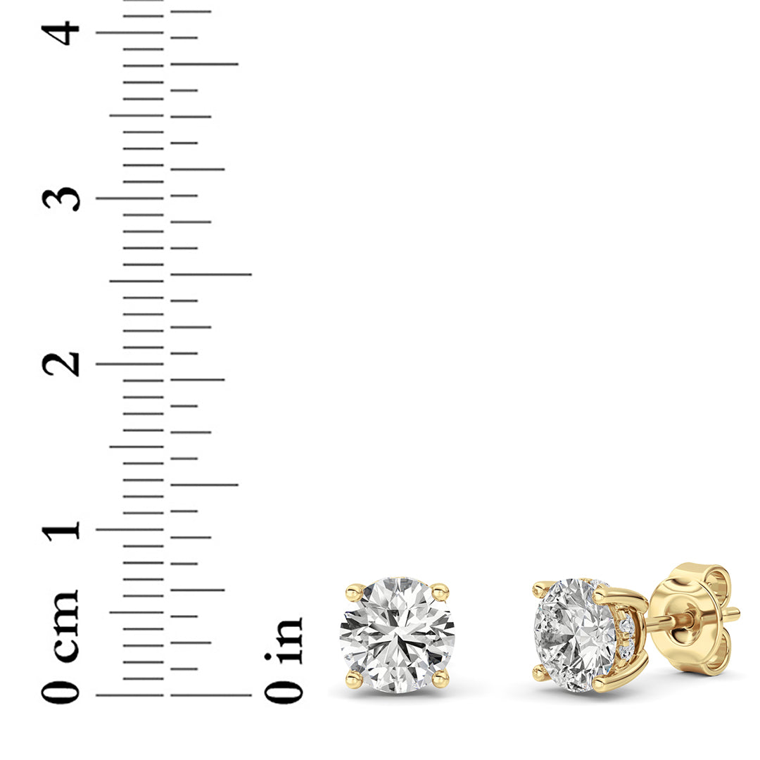 3Cttw Round Shaped Lab Grown Diamond (G/VS) Hidden Halo Stud Earrings in 14K Gold