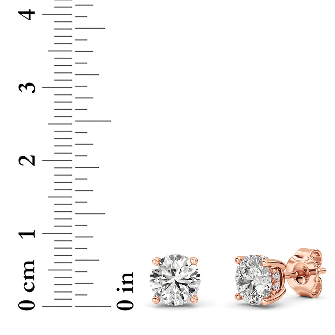 3Cttw Round Shaped Lab Grown Diamond (F/VS) Hidden Halo Stud Earrings in 14K Gold