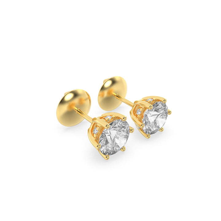 3Cttw Round Shaped Lab Grown Diamond (F/VS) Hidden Halo Stud Earrings in 14K Gold