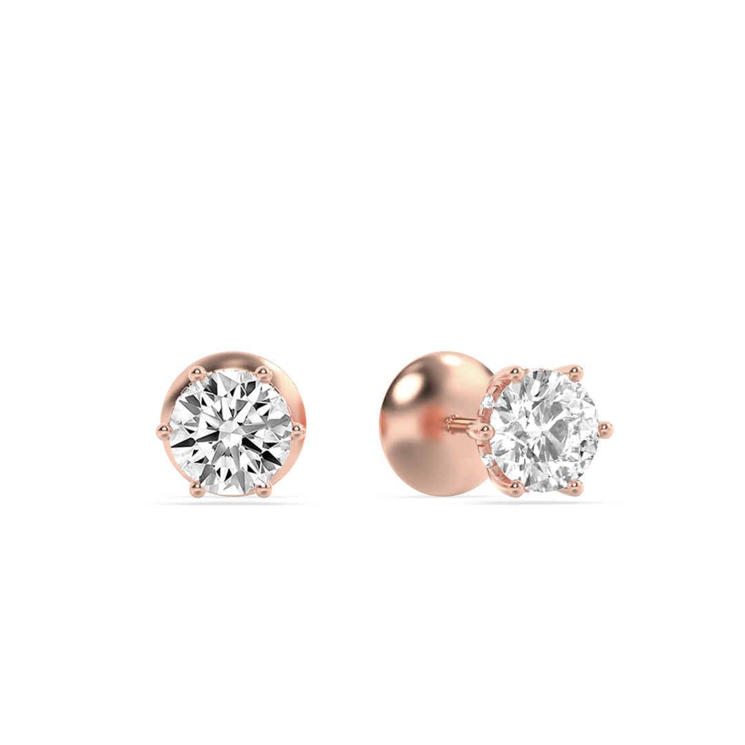 3Cttw Round Shaped Lab Grown Diamond (F/VS) Hidden Halo Stud Earrings in 14K Gold