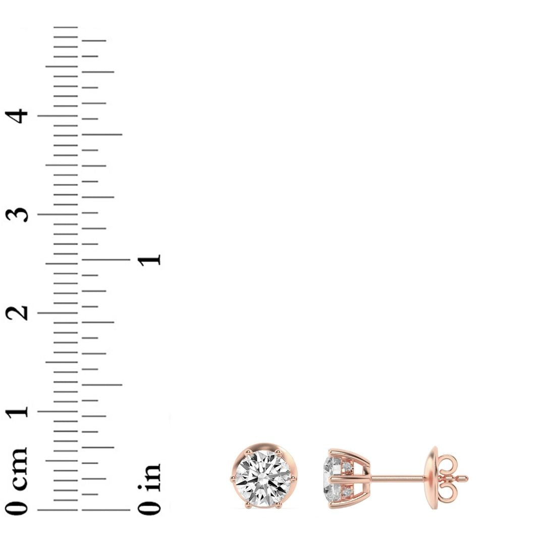 3Cttw Round Shaped Lab Grown Diamond (F/VS) Hidden Halo Stud Earrings in 14K Gold