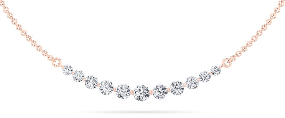 3Cttw Round Shaped Lab Grown Diamond (F/VS) Graduating half    Necklace in 14K Gold