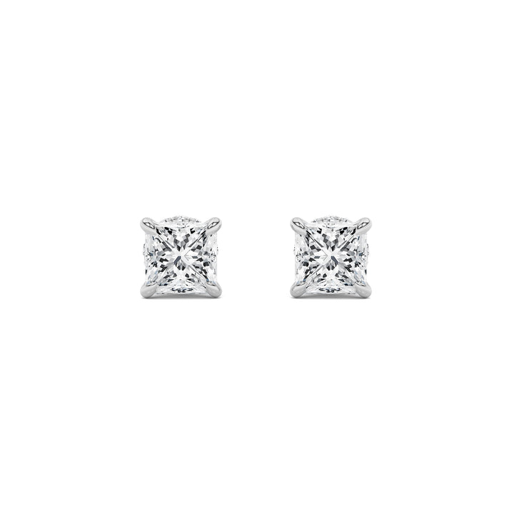 2Cttw Princess Shaped Lab Grown Diamond (F/VS) Hidden Halo Stud Earrings in 14K Gold