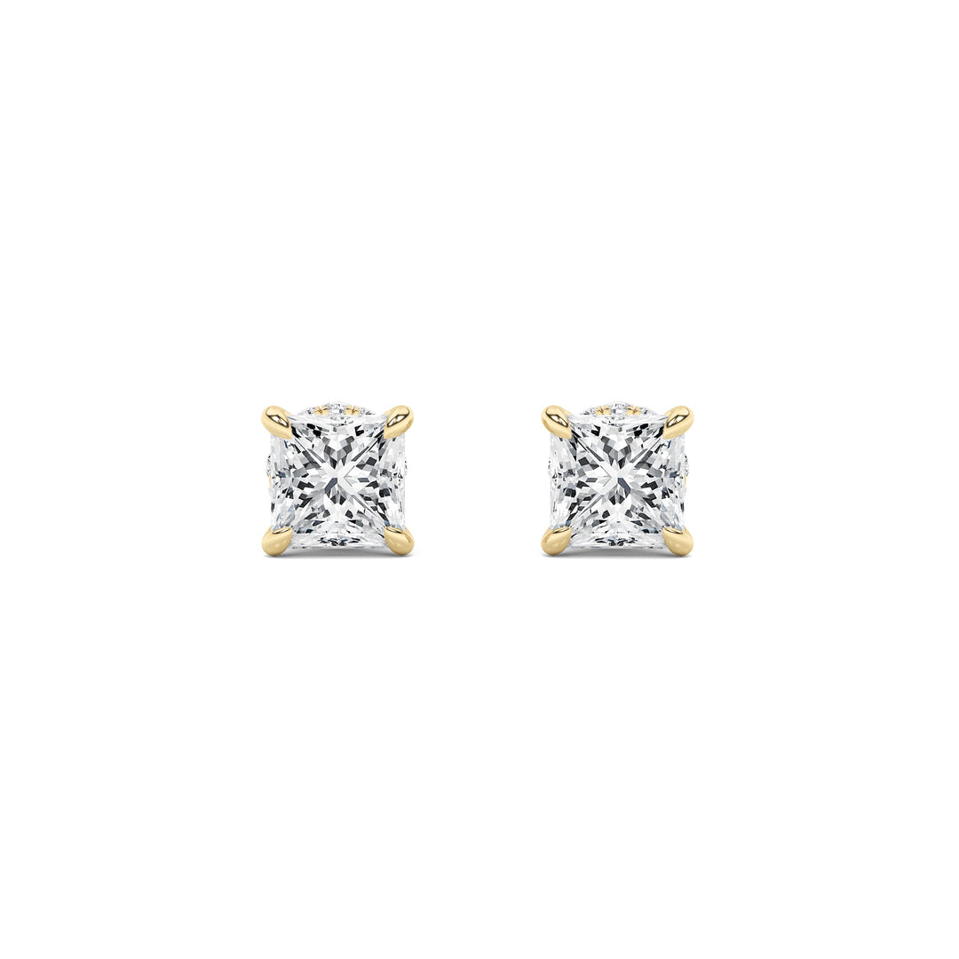 2Cttw Princess Shaped Lab Grown Diamond (F/VS) Hidden Halo Stud Earrings in 14K Gold