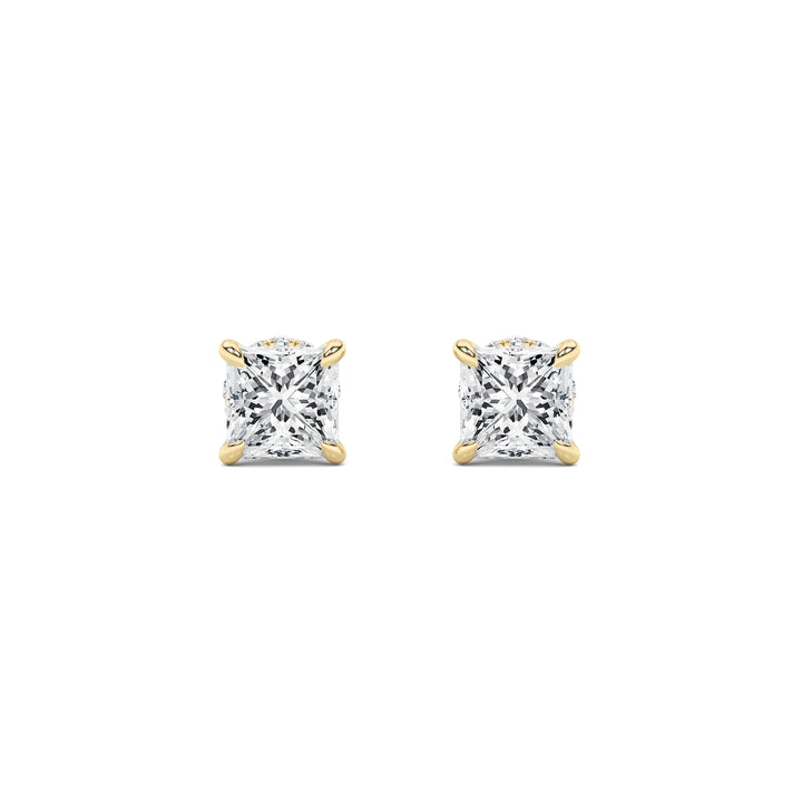 2Cttw Princess Shaped Lab Grown Diamond (F/VS) Hidden Halo Stud Earrings in 14K Gold