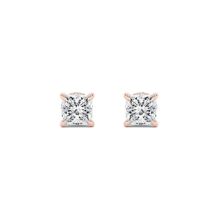 2Cttw Princess Shaped Lab Grown Diamond (F/VS) Hidden Halo Stud Earrings in 14K Gold