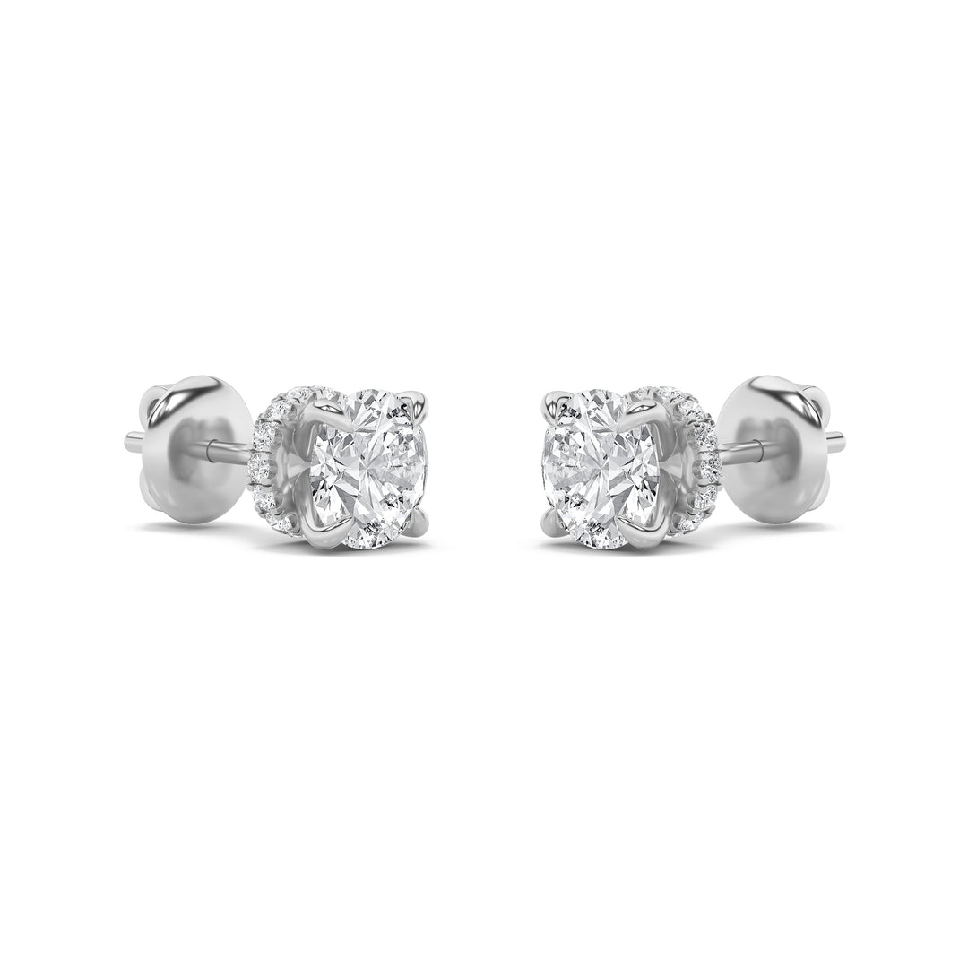 1Cttw Round Shaped Lab Grown Diamond (F/VS) Hidden Halo Stud Earrings in 14K Gold