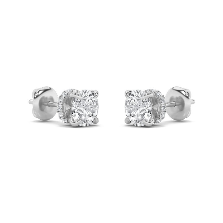 1Cttw Round Shaped Lab Grown Diamond (F/VS) Hidden Halo Stud Earrings in 14K Gold