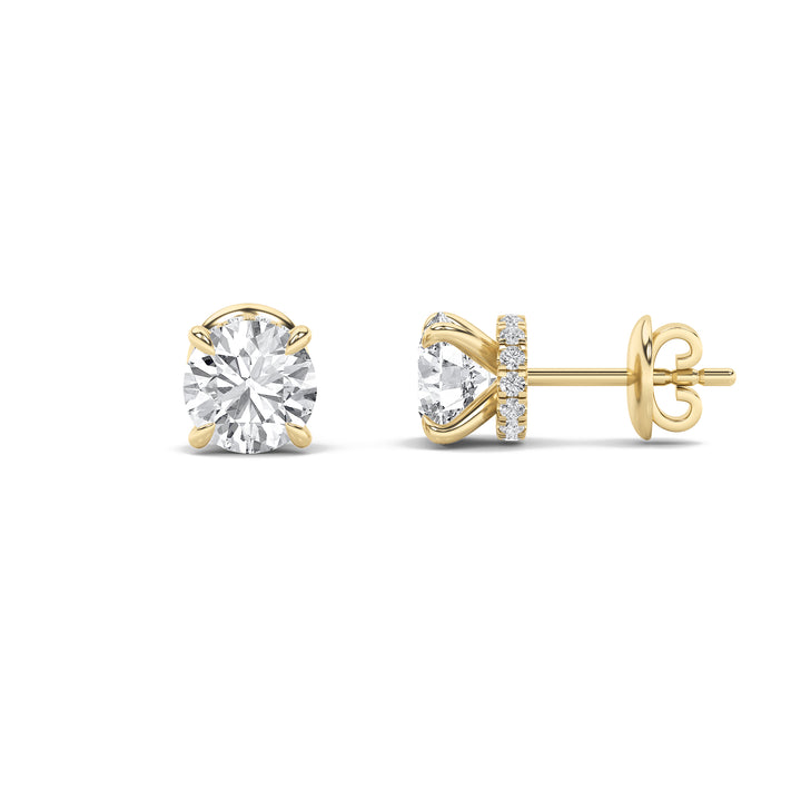 1Cttw Round Shaped Lab Grown Diamond (F/VS) Hidden Halo Stud Earrings in 14K Gold