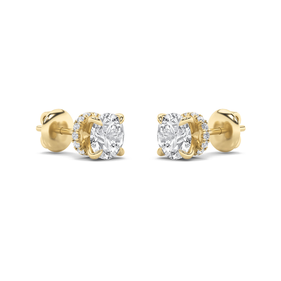 1Cttw Round Shaped Lab Grown Diamond (F/VS) Hidden Halo Stud Earrings in 14K Gold