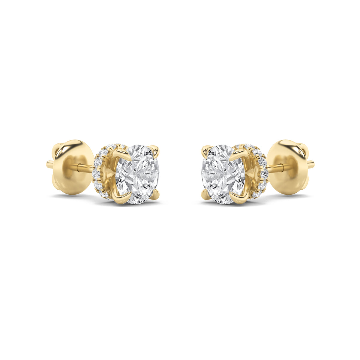1Cttw Round Shaped Lab Grown Diamond (F/VS) Hidden Halo Stud Earrings in 14K Gold