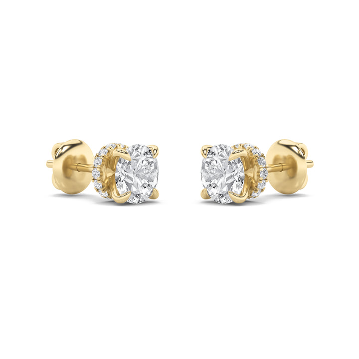 2Cttw Round Shaped Lab Grown Diamond (F/VVS) Hidden Halo Stud Earrings in 14K Gold
