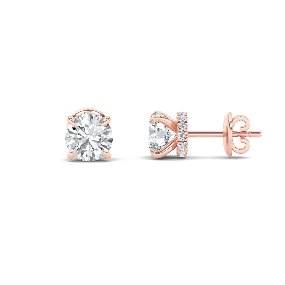 2Cttw Round Shaped Lab Grown Diamond (F/VVS) Hidden Halo Stud Earrings in 14K Gold