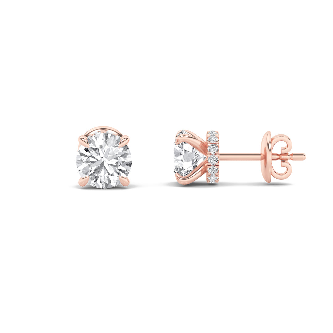 3Cttw Round Shaped Lab Grown Diamond (F/VS) Hidden Halo Stud Earrings in 14K Gold