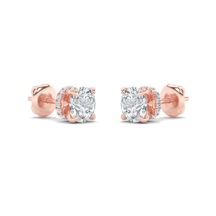 3Cttw Round Shaped Lab Grown Diamond (F/VS) Hidden Halo Stud Earrings in 14K Gold