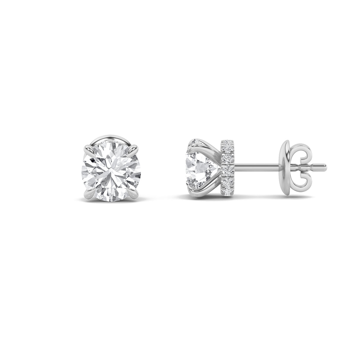 5Cttw Round Shaped Lab Grown Diamond (F/VS) Hidden Halo Stud Earrings in 14K Gold
