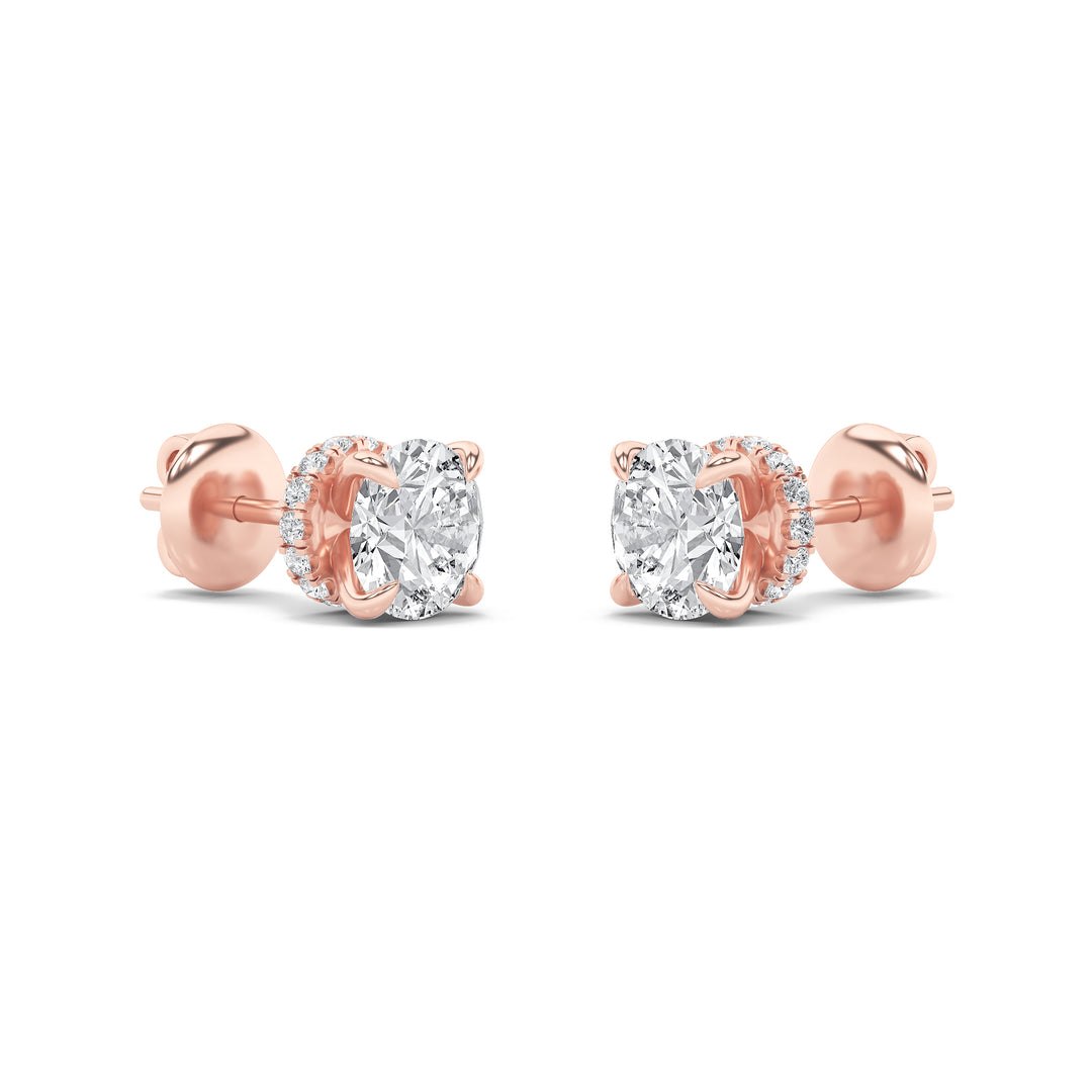 5Cttw Round Shaped Lab Grown Diamond (F/VS) Hidden Halo Stud Earrings in 14K Gold