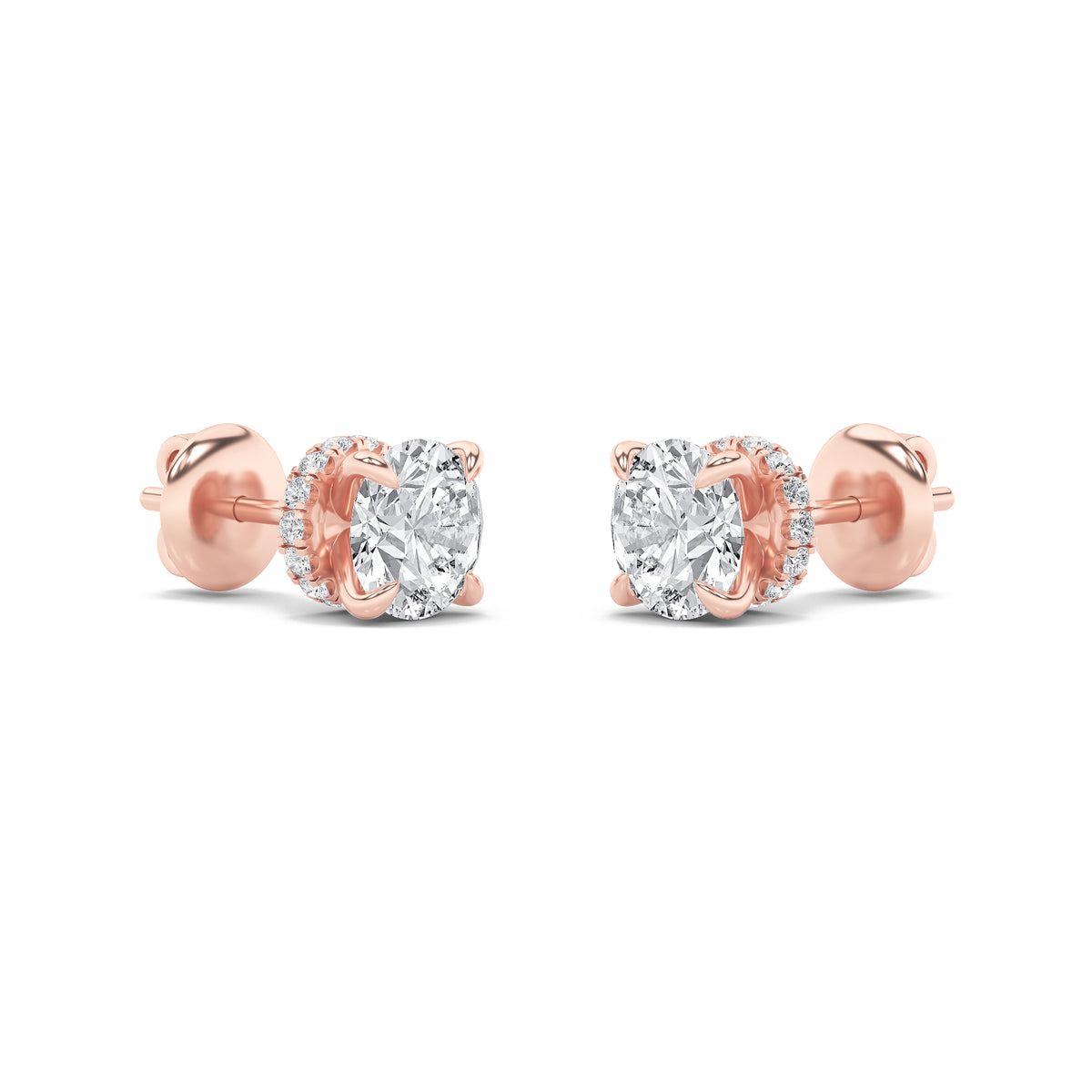 5Cttw Round Shaped Lab Grown Diamond (F/VS) Hidden Halo Stud Earrings in 14K Gold