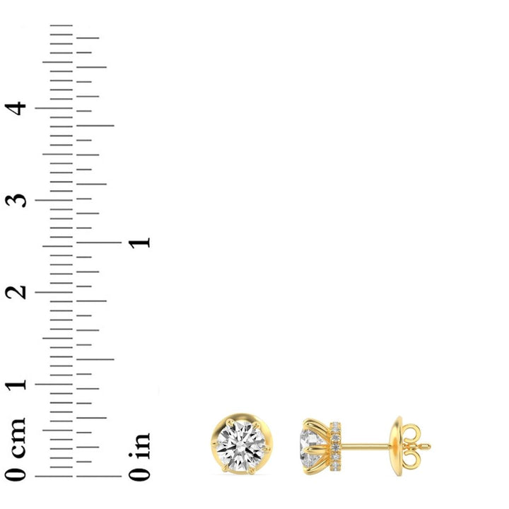 3Cttw Round Shaped Lab Grown Diamond (F/VS) Hidden Halo Stud Earrings in 14K Gold
