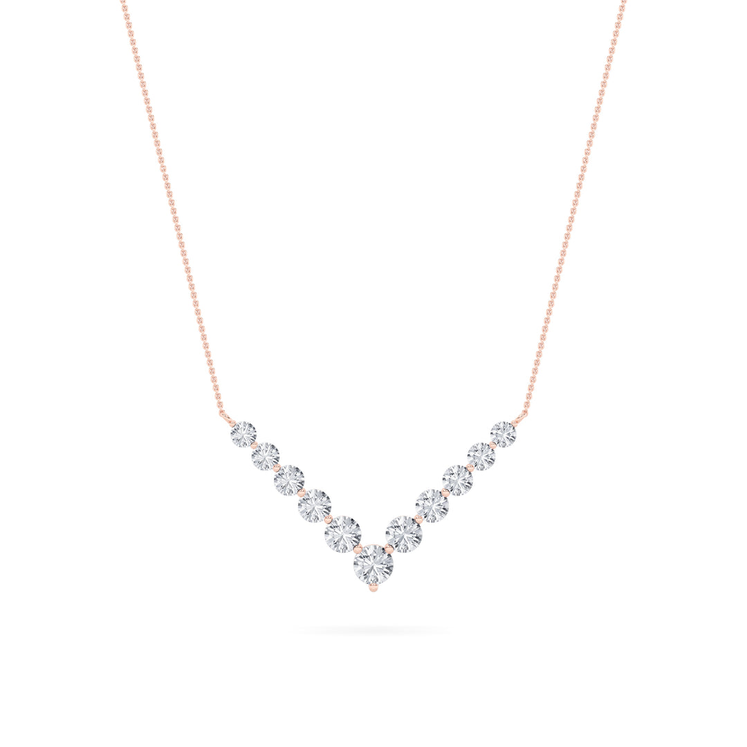 5Cttw Round Shaped Lab Grown Diamond (F/VS) Graduating V Necklace in 14K Gold