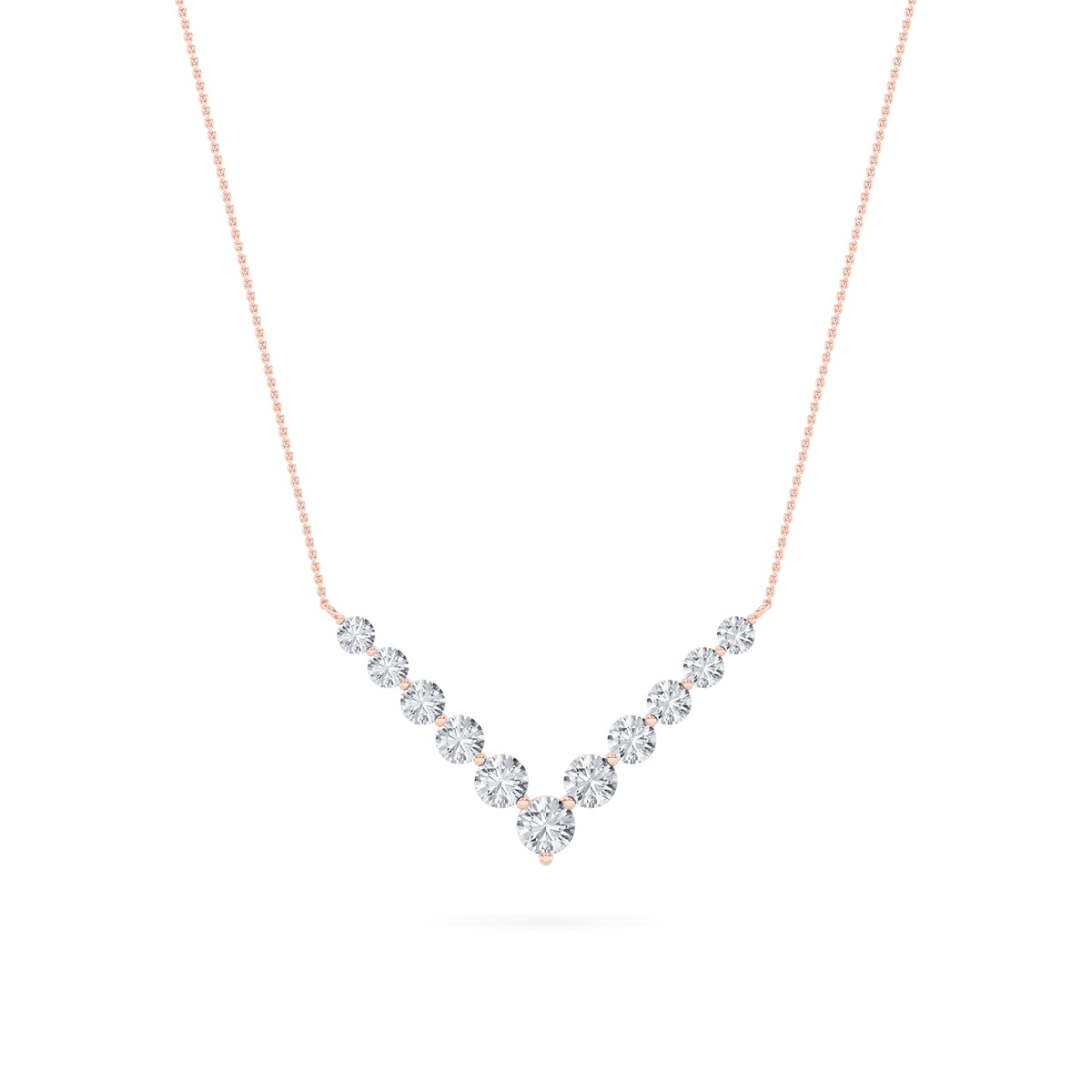 5Cttw Round Shaped Lab Grown Diamond (F/VS) Graduating V Necklace in 14K Gold