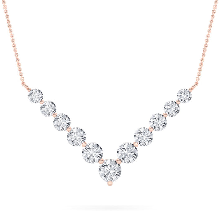 5Cttw Round Shaped Lab Grown Diamond (F/VS) Graduating V Necklace in 14K Gold