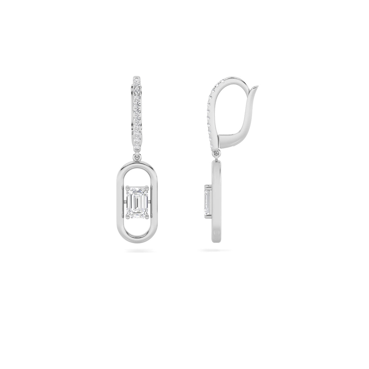1Cttw Emerald Shaped Lab Grown Diamond (F/VS) Paperclip Dangle Earrings in 14K Gold