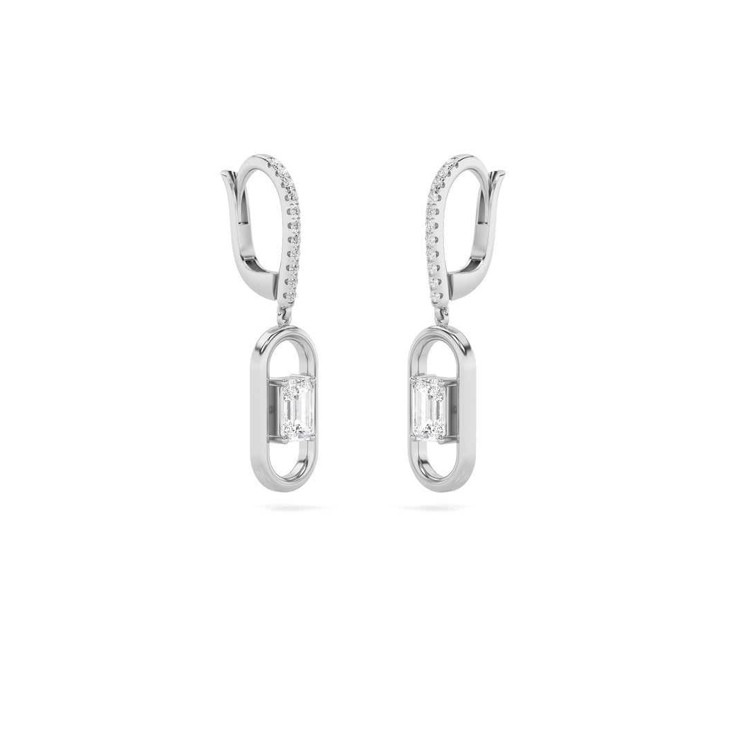 1Cttw Emerald Shaped Lab Grown Diamond (F/VS) Paperclip Dangle Earrings in 14K Gold