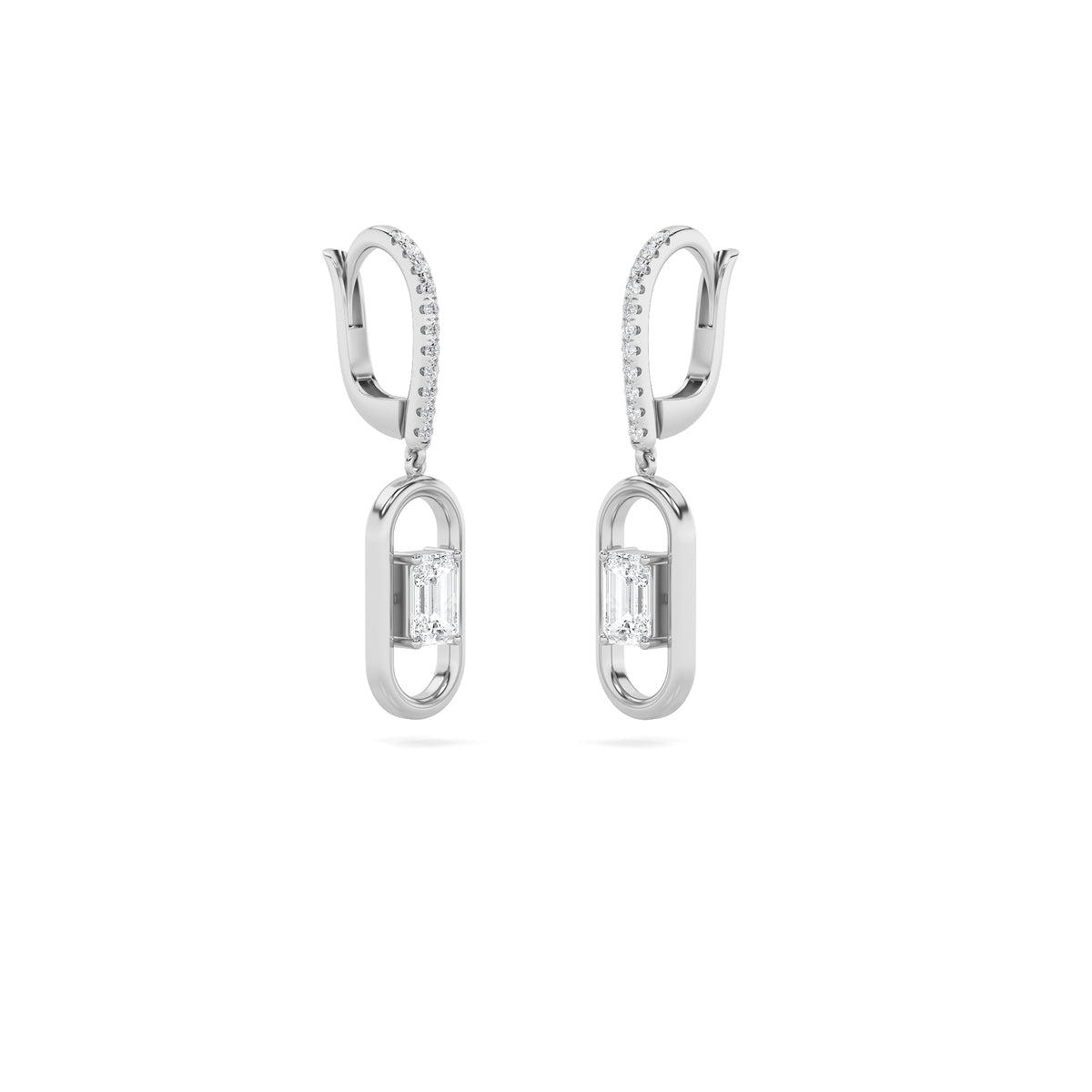 1Cttw Emerald Shaped Lab Grown Diamond (F/VS) Paperclip Dangle Earrings in 14K Gold