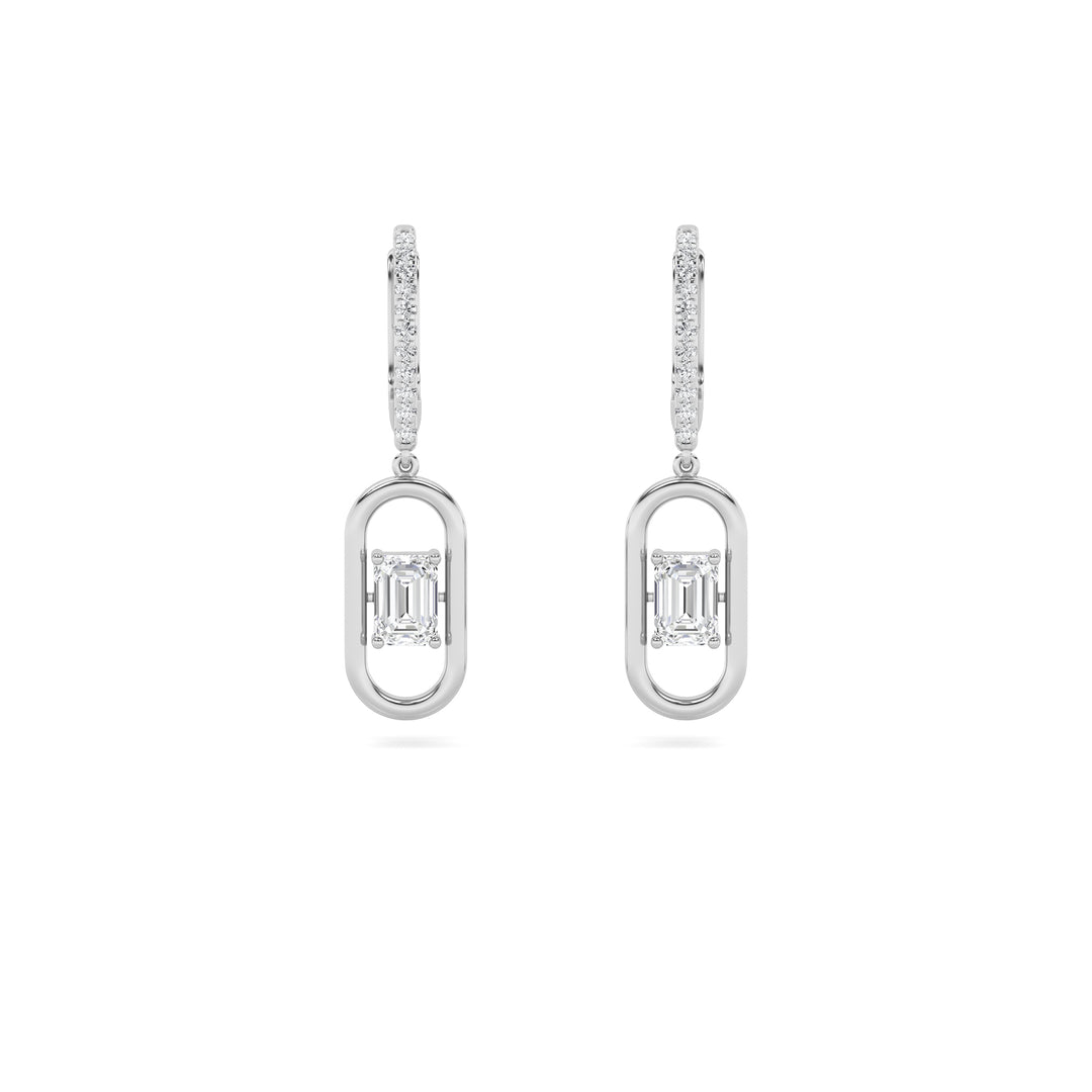 1Cttw Emerald Shaped Lab Grown Diamond (F/VS) Paperclip Dangle Earrings in 14K Gold